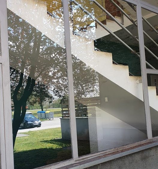 Zamijenjena stakla na stubištu – odrezana grana na šljivi iza zgrade
